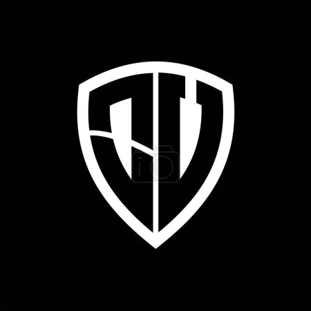 Logotipo de monograma OV con forma de escudo de letras en negrita con plantilla de diseño de color blanco y negro