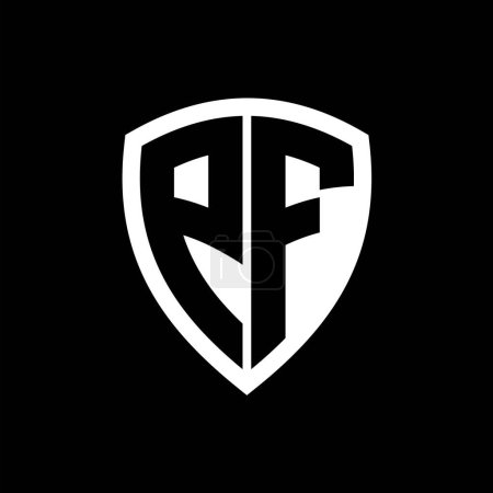 Logo monogramme PF avec lettres en gras forme de bouclier avec modèle de conception de couleur noir et blanc