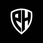 PH monogram logo with bold letters shield shape with black and white color design template