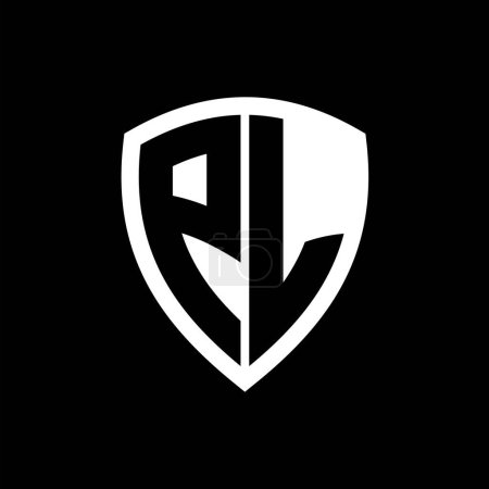 Logo monogramme PL avec lettres en gras forme de bouclier avec modèle de conception de couleur noir et blanc