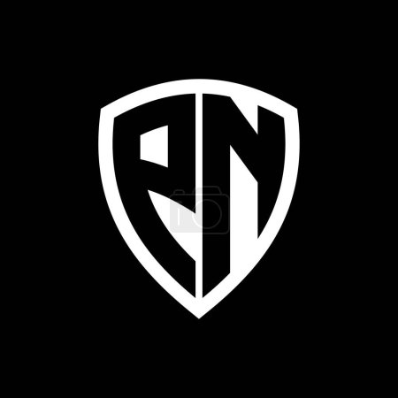 Logo monogramme PN avec lettres en gras forme de bouclier avec modèle de conception de couleur noir et blanc