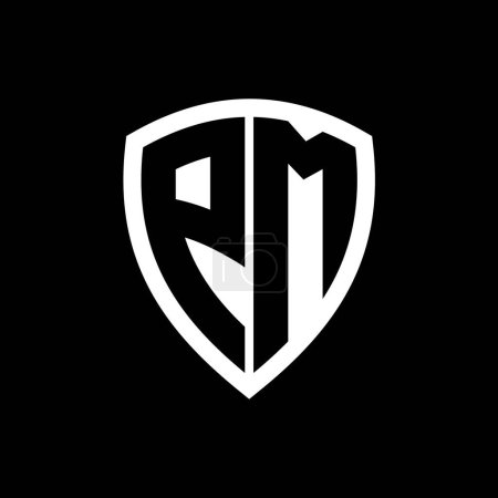 Logo monogramme PM avec lettres audacieuses forme de bouclier avec modèle de conception de couleur noir et blanc
