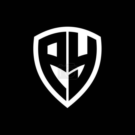 Logo monograma PY con forma de escudo de letras en negrita con plantilla de diseño de color blanco y negro