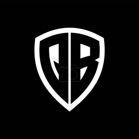 Logo monograma QB con forma de escudo de letras en negrita con plantilla de diseño de color blanco y negro