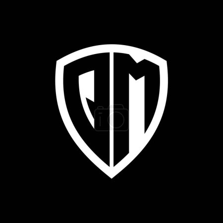 Logo monograma QM con forma de escudo de letras en negrita con plantilla de diseño de color blanco y negro