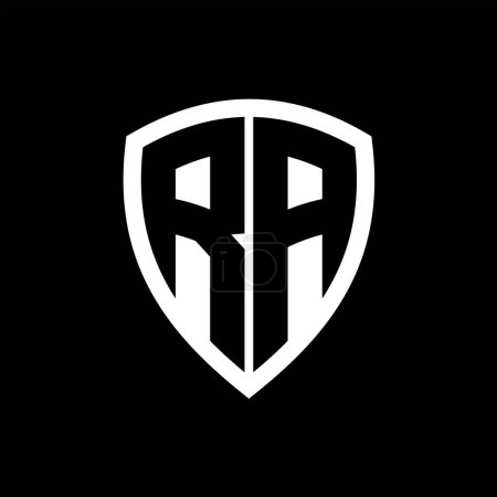 Logo monograma RA con forma de escudo de letras en negrita con plantilla de diseño de color blanco y negro