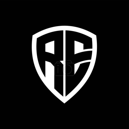 Logotipo de monograma RE con forma de escudo de letras en negrita con plantilla de diseño de color blanco y negro