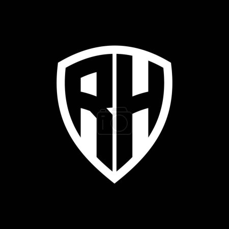 Logo monogramme RH avec lettres audacieuses forme de bouclier avec modèle de conception de couleur noir et blanc