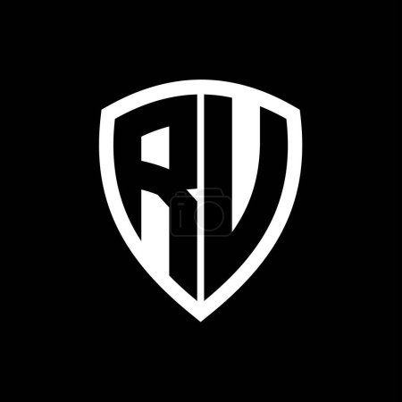 RU monogram logo with bold letters shield shape with black and white color design template