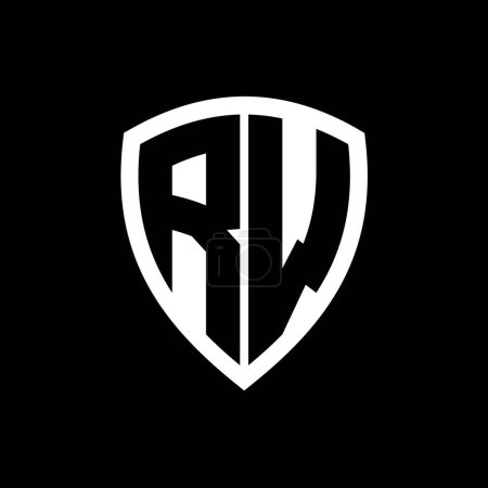 Logo monogramme RW avec lettres audacieuses forme de bouclier avec modèle de conception de couleur noir et blanc