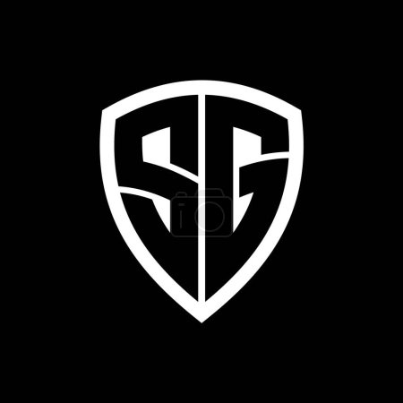 Logo monogramme SG avec lettres audacieuses forme de bouclier avec modèle de conception de couleur noir et blanc