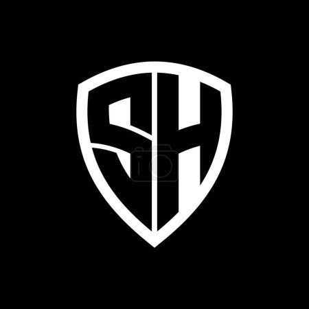 Logotipo del monograma SH con forma de escudo de letras en negrita con plantilla de diseño de color blanco y negro