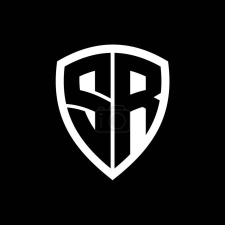 Foto de Logo monograma SR con forma de escudo de letras en negrita con plantilla de diseño de color blanco y negro - Imagen libre de derechos
