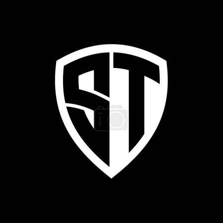 ST-Monogramm-Logo mit fetten Buchstaben Schildform mit schwarz-weißer Farbdesign-Vorlage