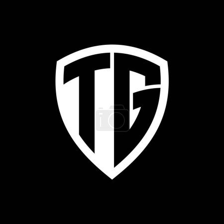 Logo monogramme TG avec lettres audacieuses forme de bouclier avec modèle de conception de couleur noir et blanc
