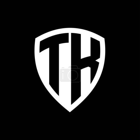 Logo monogramme TK avec lettres audacieuses forme de bouclier avec modèle de conception de couleur noir et blanc