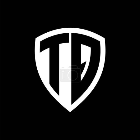 Logo monogramme TQ avec lettres en gras forme de bouclier avec modèle de conception de couleur noir et blanc