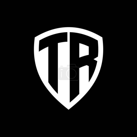TR monogram logo with bold letters shield shape with black and white color design template