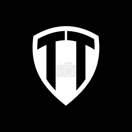 Logo monogramme TT avec lettres audacieuses forme de bouclier avec modèle de conception de couleur noir et blanc
