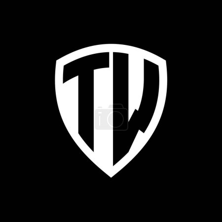 Logo monogramme TW avec lettres audacieuses forme de bouclier avec modèle de conception de couleur noir et blanc