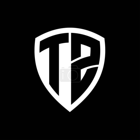 Logo monogramme TZ avec lettres audacieuses forme de bouclier avec modèle de conception de couleur noir et blanc