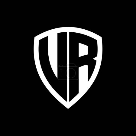 Logo monograma UR con forma de escudo de letras en negrita con plantilla de diseño de color blanco y negro