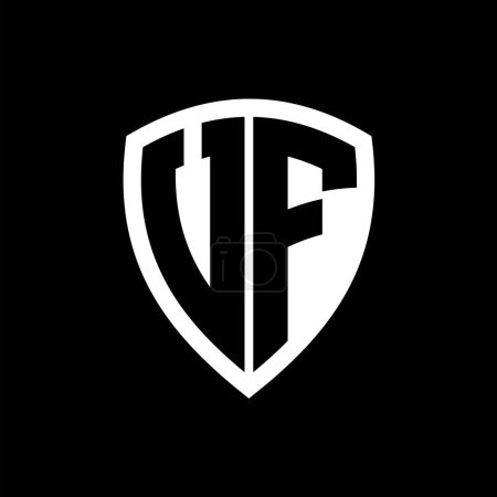 Logo monogramme VF avec lettres audacieuses forme de bouclier avec modèle de conception de couleur noir et blanc