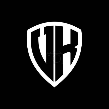 Logotipo del monograma VK con forma de escudo de letras en negrita con plantilla de diseño de color blanco y negro