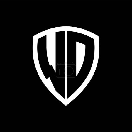 Logo monogramme WD avec lettres audacieuses forme de bouclier avec modèle de conception de couleur noir et blanc