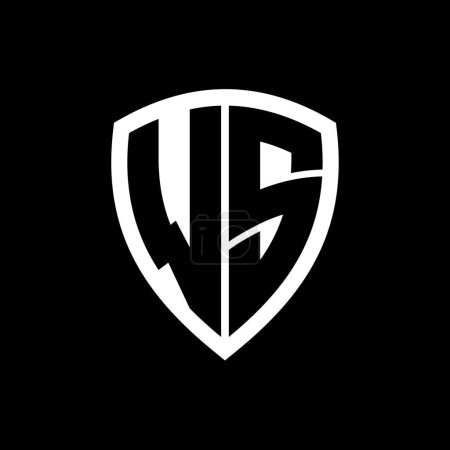 Logo monograma WS con forma de escudo de letras en negrita con plantilla de diseño de color blanco y negro