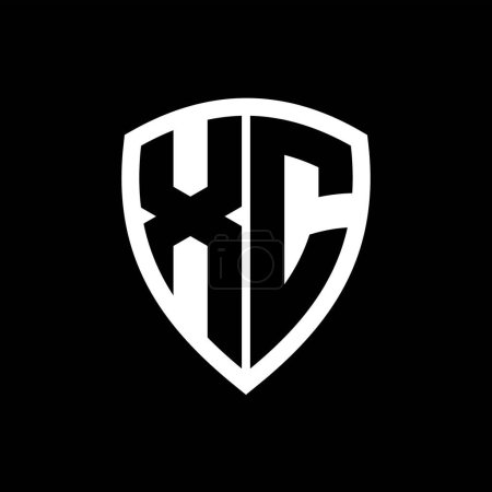 Logo monogramme XC avec lettres audacieuses forme de bouclier avec modèle de conception de couleur noir et blanc