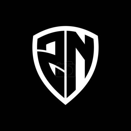 Logotipo de monograma ZN con forma de escudo de letras en negrita con plantilla de diseño de color blanco y negro