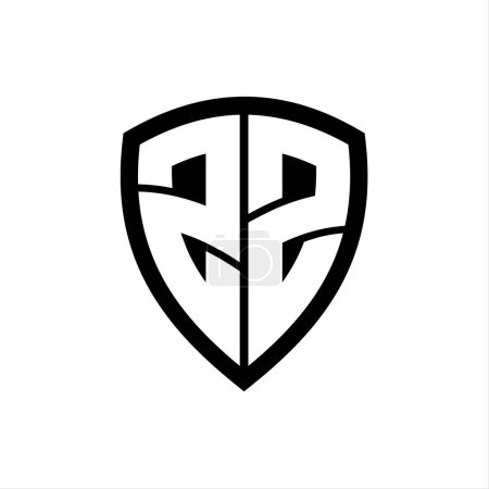 Logotipo de monograma ZZ con forma de escudo de letras en negrita con plantilla de diseño de color blanco y negro