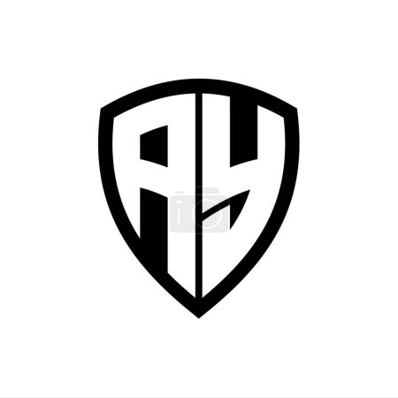 AY monogram logo with bold letters shield shape with black and white color design template