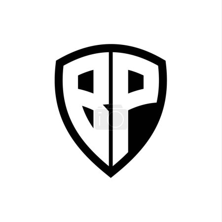 Logo monogramme BP avec lettres audacieuses forme de bouclier avec modèle de conception de couleur noir et blanc