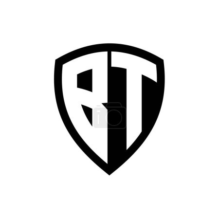 BT monogram logo with bold letters shield shape with black and white color design template