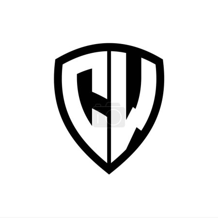 CW monogram logo with bold letters shield shape with black and white color design template
