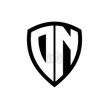 Logo monogramme DN avec lettres en gras forme de bouclier avec modèle de conception de couleur noir et blanc