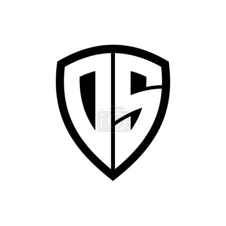 Logo del monograma DS con forma de escudo de letras en negrita con plantilla de diseño de color blanco y negro