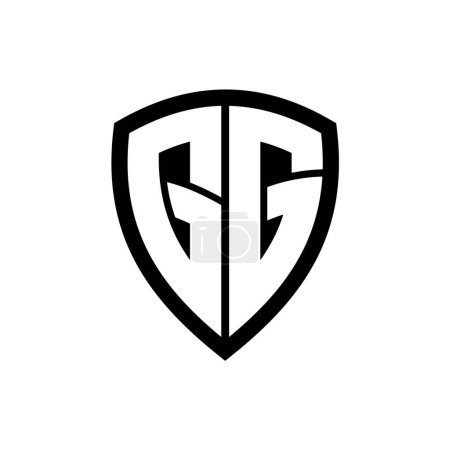 Logo monogramme GG avec lettres audacieuses forme de bouclier avec modèle de conception de couleur noir et blanc