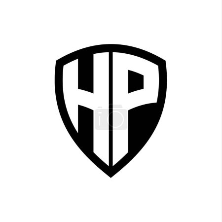 Téléchargez les photos : HP logo monogramme avec des lettres audacieuses forme de bouclier avec modèle de conception de couleur noir et blanc - en image libre de droit