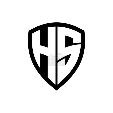 Logo monogramme HS avec lettres en gras forme de bouclier avec modèle de conception de couleur noir et blanc