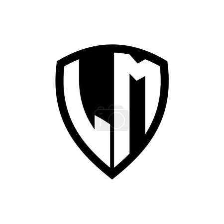 Logotipo de monograma LM con forma de escudo de letras en negrita con plantilla de diseño de color blanco y negro