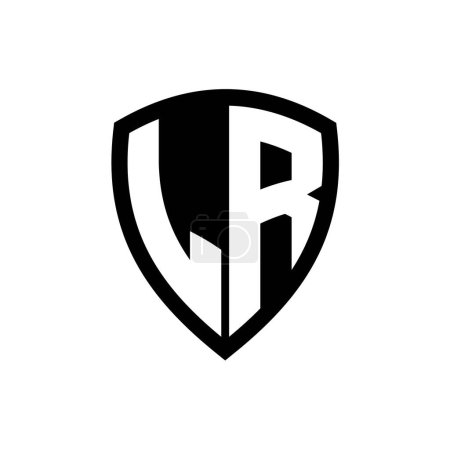 LR-Monogramm-Logo mit fetten Buchstaben Schildform mit schwarz-weißer Farbdesign-Vorlage