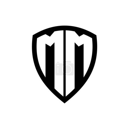MM monogram logo with bold letters shield shape with black and white color design template