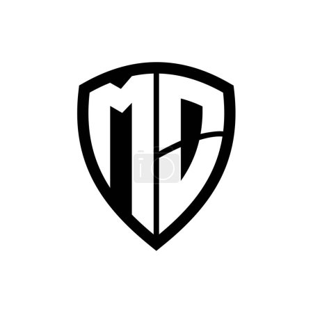 MO monogram logo with bold letters shield shape with black and white color design template
