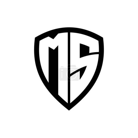 Logo monograma MS con forma de escudo de letras en negrita con plantilla de diseño de color blanco y negro