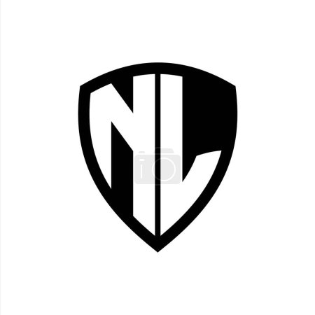 Logotipo monograma NL con forma de escudo de letras en negrita con plantilla de diseño de color blanco y negro
