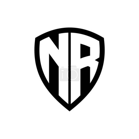 NR logo monogramme avec des lettres audacieuses forme de bouclier avec modèle de conception de couleur noir et blanc