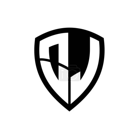 Logo monogramme JO avec lettres en gras forme de bouclier avec modèle de conception de couleur noir et blanc